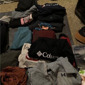 Sweatshirts, sweatpants, jeans, slacks